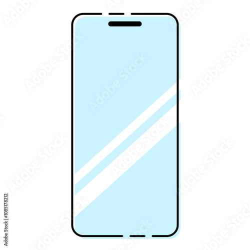シンプルなスマホのイラスト ベクター 枠 水色 ガラス 破線 おしゃれ