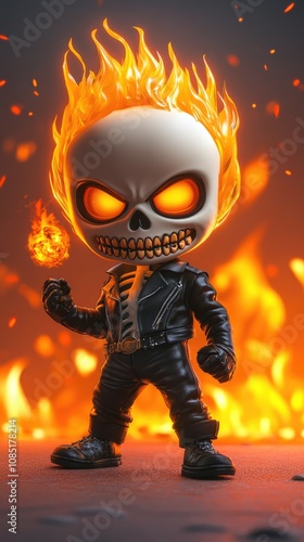 Fiery Skull Rider: A Chibi Ghost Rider Illustration