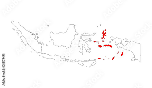 Indonesia detailed Maluku Islands map shape, Flat web graphic concept icon symbol vector illustration .