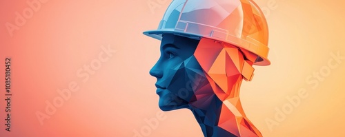 Abstract Low Poly Woman in Hard Hat  Construction  Engineering