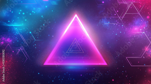 3D neon pink purple blue triangle float in the center abstract digital cyberpunk futuristic background. geometric pattern vibrant fashion game technology holographic cool retro vibe wallpaper