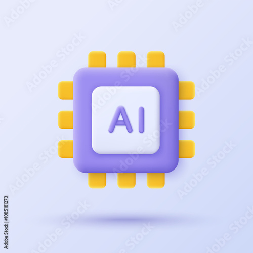 3D AI Chip processor icon. Minimalist 3D icon design of Artificial intelligence technology and Machine learning concept. Vector illustration