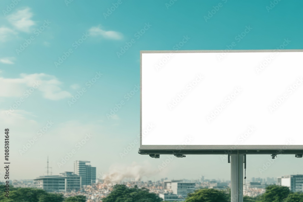 Fototapeta premium A blank billboard on the side of a road under a clear blue sky