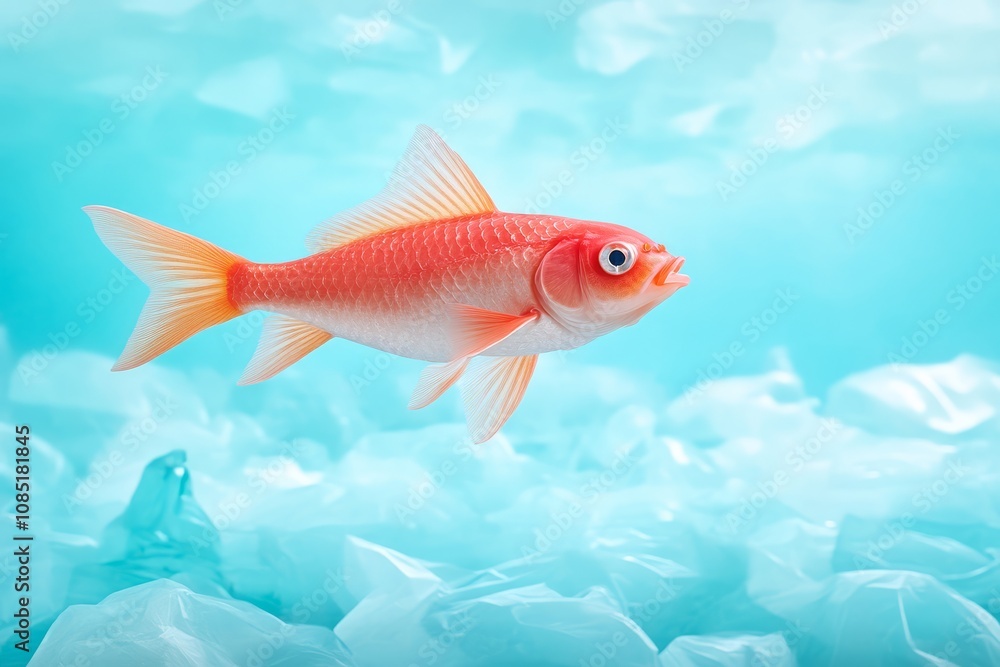 Naklejka premium Fish Swimming in Plastic Pollution.
