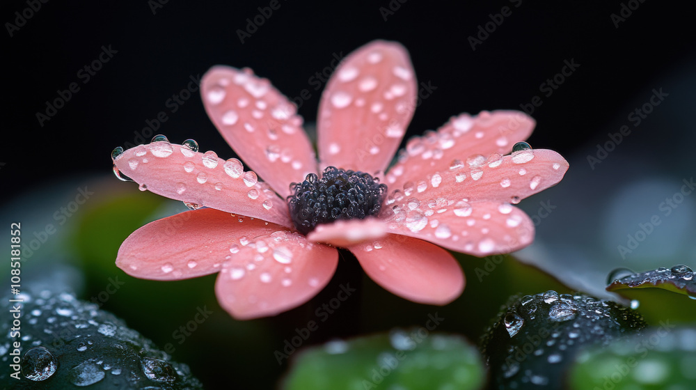 Soft Pink Flower with Water Droplets in Nature Soft Pink Flower with Water Droplets in Nature