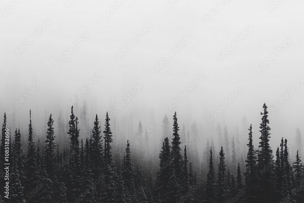 Misty Forest: A Serene Landscape of Pines in the Fog Misty Forest: A Serene Landscape of Pines in the Fog