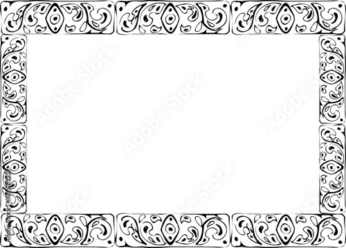 Mexican Arabic Mediterranean Moroccan mosaic motif, azulejo wall floor glazed tile ornament. Isolated border frame. Hand drawn ink vector illustration. Design brochure, home decor architecture, card