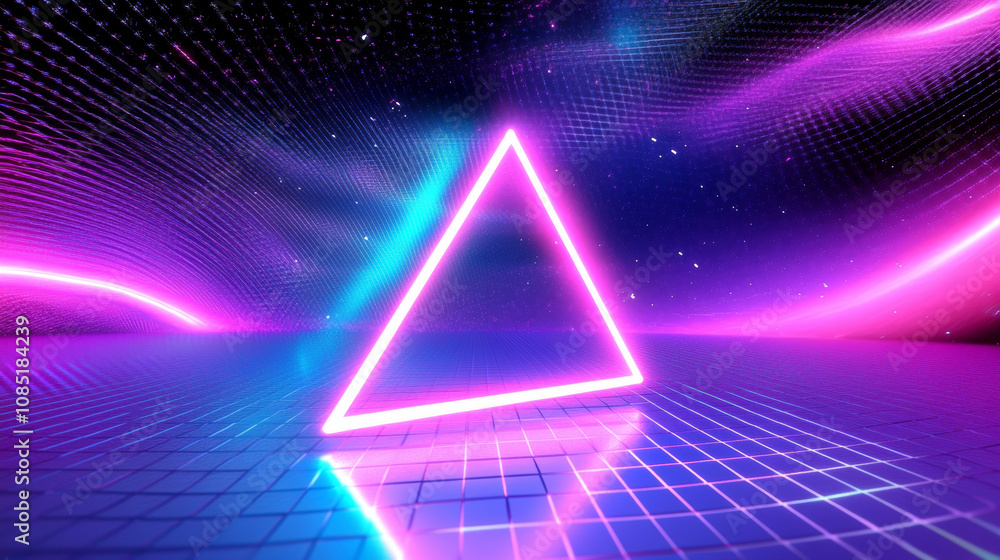 3D neon pink violet blue triangle float in the center abstract geometric cyberpunk futuristic background. geometric pattern vibrant fashion game technology holographic cool retro vibe wallpaper 3D neon pink violet blue triangle float in the center abstract geometric cyberpunk futuristic background. geometric pattern vibrant fashion game technology holographic cool retro vibe wallpaper