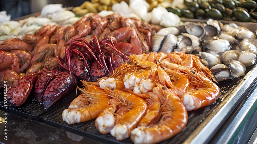 Grilling Seafood Delights in a Lively Market Grilling Seafood Delights in a Lively Market
