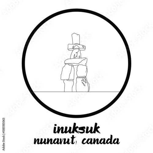 Circle Icon Inuksuk. Vector Illustration