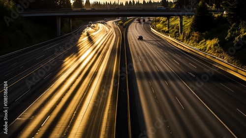 Empty express lane on highway during off-peak hours, symbolizing efficiency and opportunity in a calm, uncluttered environment photo