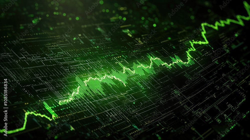 A digital representation of a green waveform, showcasing fluctuating data patterns against a dark background, symbolizing technology and analytics. A digital representation of a green waveform, showcasing fluctuating data patterns against a dark background, symbolizing technology and analytics.
