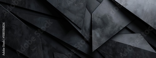Abstract black lines and angles on a dark backdrop. Geometric design for banner template with white space in the center for text. Modern minimalist wallpaper with copy space.