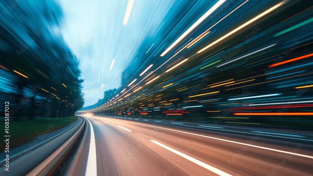 Digital data flow on road with motion blur to create vision of fast speed transfer . Concept of future digital transformation , disruptive innovation and agile business methodology . Digital data flow on road with motion blur to create vision of fast speed transfer . Concept of future digital transformation , disruptive innovation and agile business methodology .