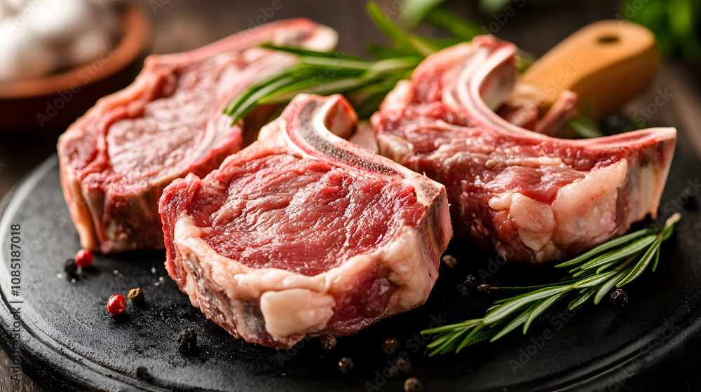 Butcher preparing lamb chops for grilling. Butcher preparing lamb chops for grilling.