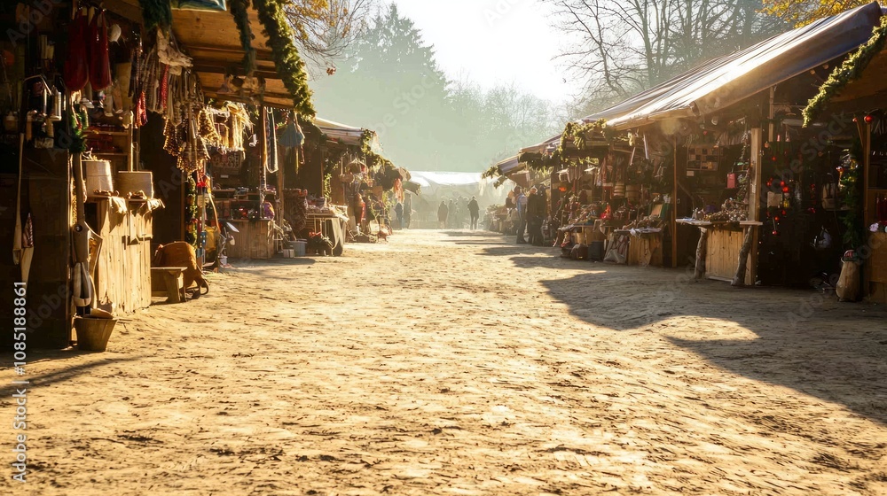 Obraz premium Contrast of Joy and Concern: Traditional Christmas Market Amid Global Warming Crisis