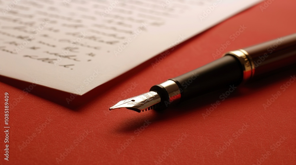 Letter Paper and Pen - a classic and elegant visual. The red background enhances the nostalgic and sophisticated appeal of the letter writing setup. Letter Paper and Pen - a classic and elegant visual. The red background enhances the nostalgic and sophisticated appeal of the letter writing setup.