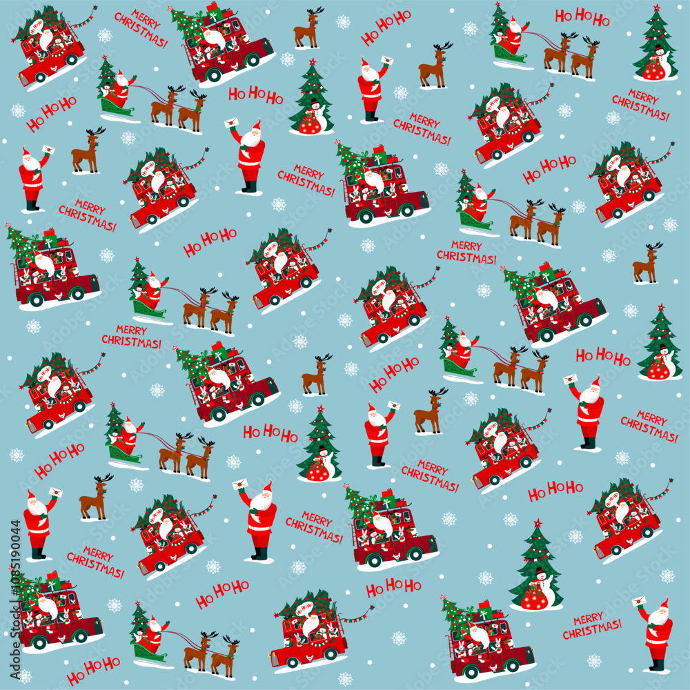 Merry Christmas. Santa Claus. Colorful fun cute background. Seamless pattern for greetings card, invitation, poster, banners, calendar, wallpaper, pattern fills, web page background. Vector Merry Christmas. Santa Claus. Colorful fun cute background. Seamless pattern for greetings card, invitation, poster, banners, calendar, wallpaper, pattern fills, web page background. Vector