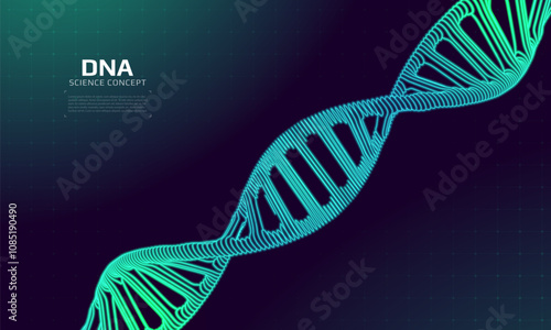 DNA structure. 3D digital genetic model. Scientific background for genetics, biotechnology and medical research. Vector illustration.