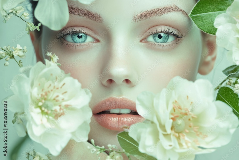 portrait of woman with flowers portrait of woman with flowers