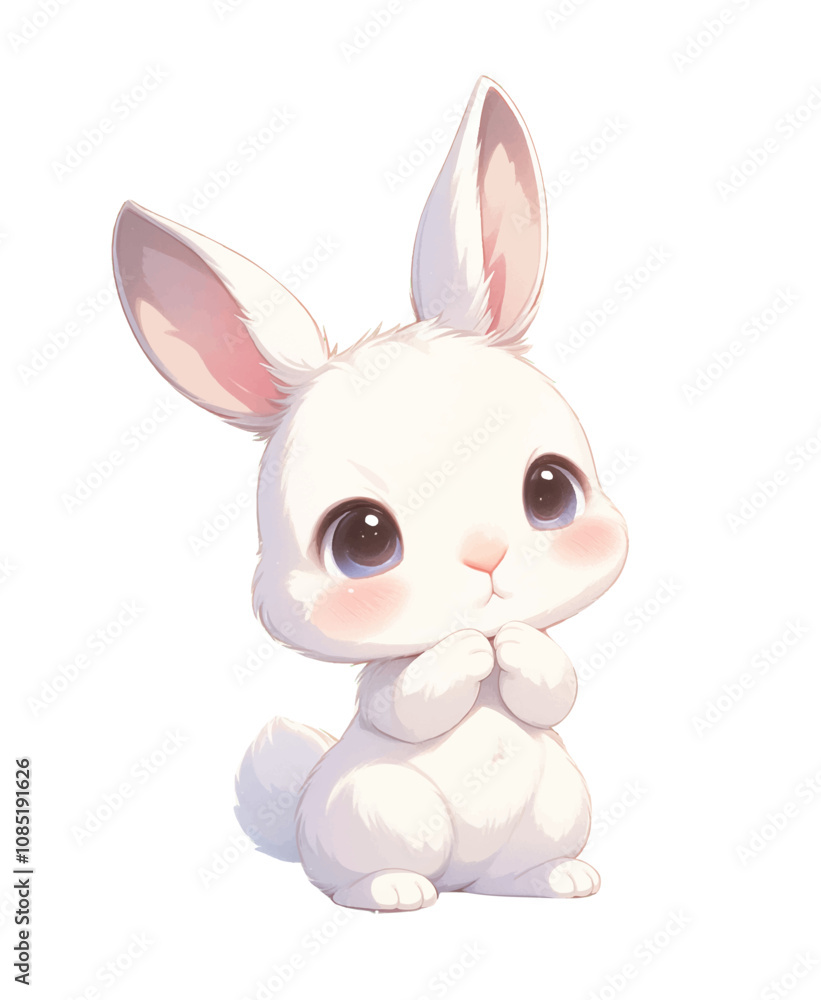 Obraz premium A cute, cartoon-style white rabbit with large eyes, conveying innocence and playfulness