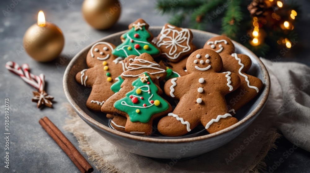 gingerbread cookies on a clear bowl GENERATE AI
