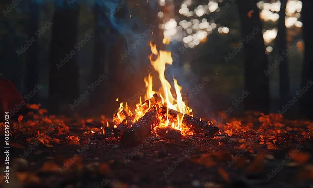 Autumn Campfire in Forest with Glowing Embers and Falling Leaves : Generative AI Autumn Campfire in Forest with Glowing Embers and Falling Leaves : Generative AI