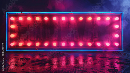 Realistic neon light marquee with sparkling effects, isolated on a dark background, ideal for a show poster