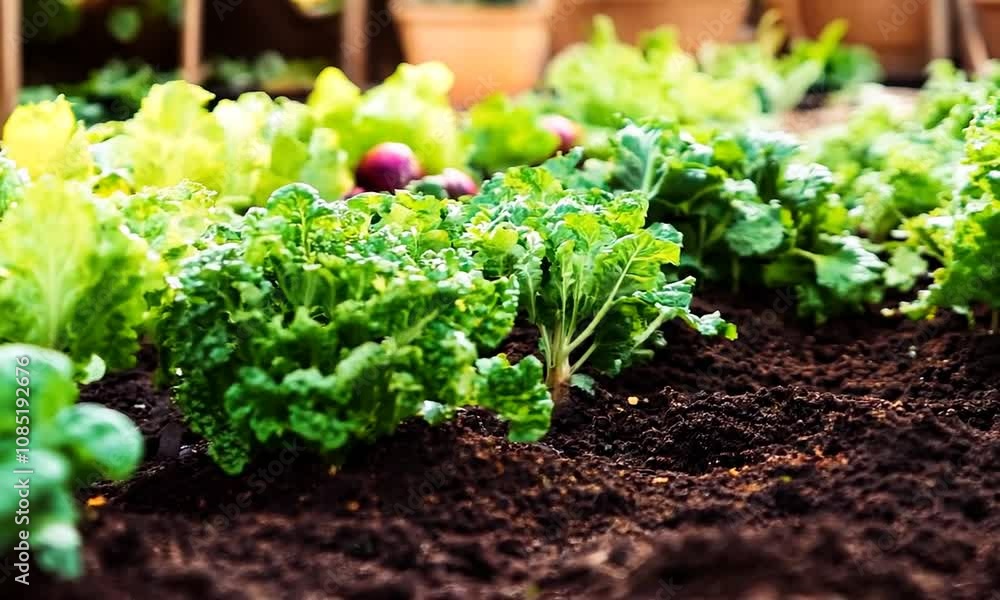 Lush Garden with Fresh Green Lettuce Growing in Nutrient Rich Soil : Generative AI Lush Garden with Fresh Green Lettuce Growing in Nutrient Rich Soil : Generative AI