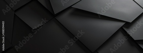 Black Background with Angular Shapes and Lines, Banner Template with White Space for Text. Geometric Minimalist Wallpaper with Copy Space on Black Background. Stylish Modern Wallpaper.