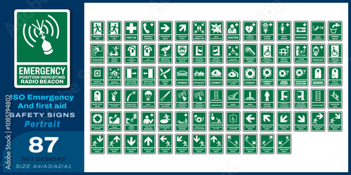 87 set iso emergency and first aid safety signs v52_emergency position indicating radio beacon_portrait size a4/a3/a2/a1