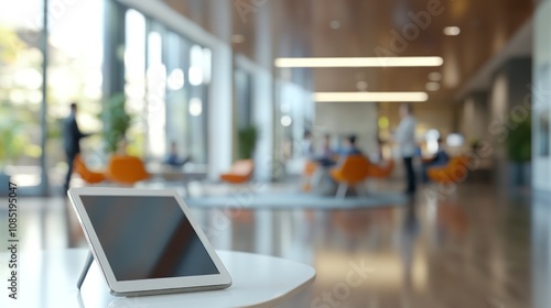 Wallpaper Mural Tablet on a Table in a Modern Office Lobby Torontodigital.ca