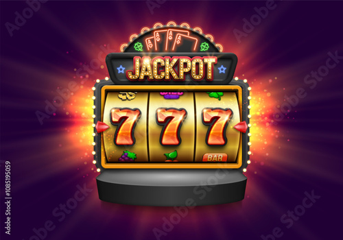 Slot machine with lucky sevens. Jackpot on slot machine. Vector illustration.