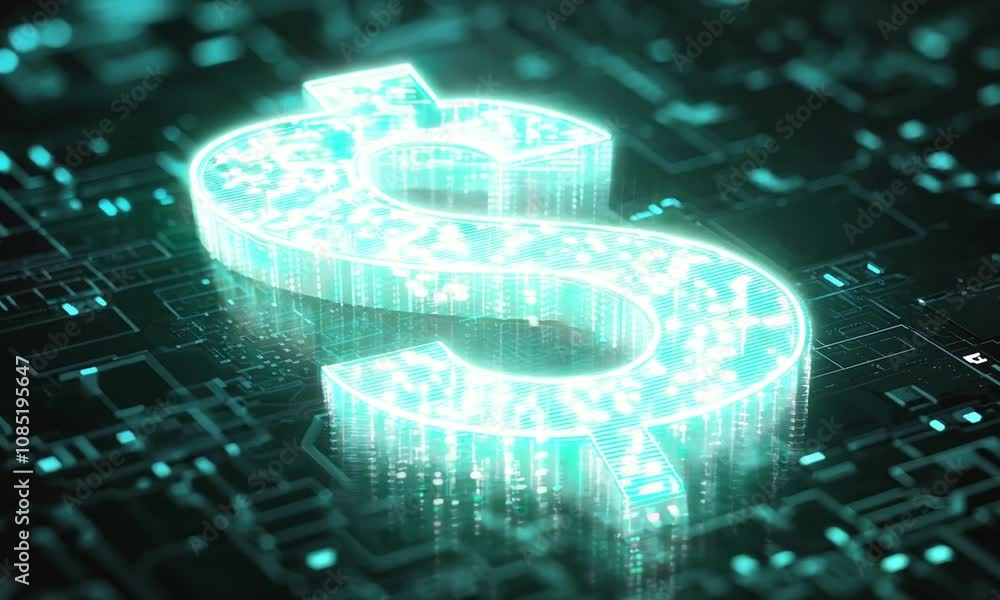 Digital Dollar Symbol on Futuristic Circuit Board A Glimpse into the Financial Technology : Generative AI Digital Dollar Symbol on Futuristic Circuit Board A Glimpse into the Financial Technology : Generative AI