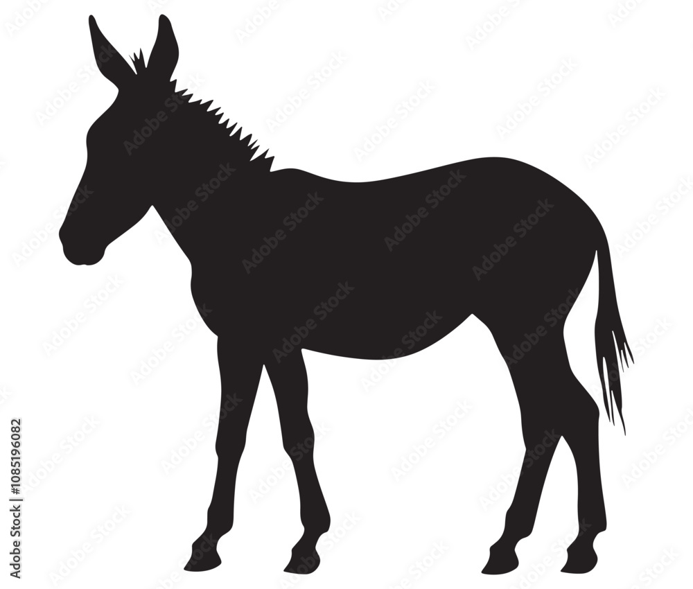 Silhouette of a donkey, Donkey silhouette isolated on white