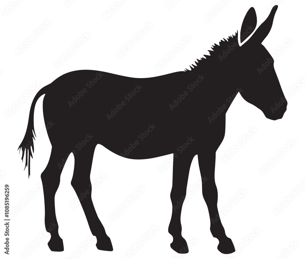 Obraz premium Silhouette of a donkey, Donkey silhouette isolated on white