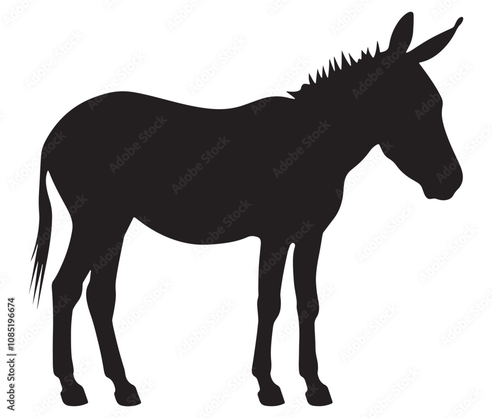 Silhouette of a donkey, Donkey silhouette isolated on white Silhouette of a donkey, Donkey silhouette isolated on white