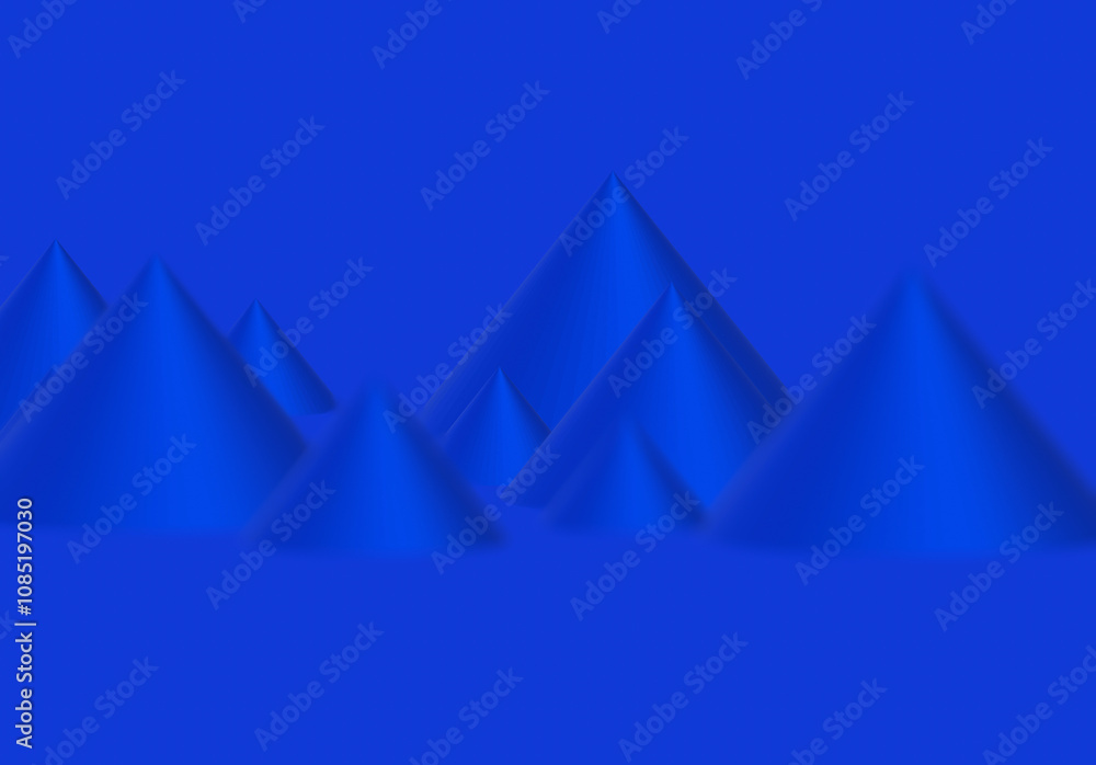Abstract 3d render pyramid, blue geometric background design with spiral