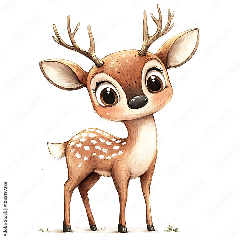 cute cartoon deer with big eyes and antlers, showcasing whimsical design. This charming character features light brown coat with white spots, perfect for children illustrations cute cartoon deer with big eyes and antlers, showcasing whimsical design. This charming character features light brown coat with white spots, perfect for children illustrations