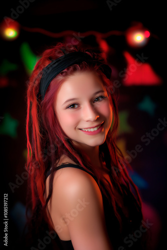 Teenager Disco girl portrait - mit generativer KI Midjourney nach einem realen Fotoportrait erstellt photo