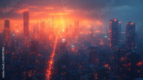 Wallpaper Mural Rainy sunset over futuristic city. Torontodigital.ca