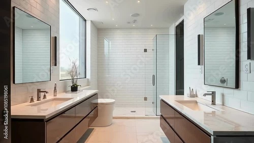 A luxurious 4K interior view of a high-end residential bathroom