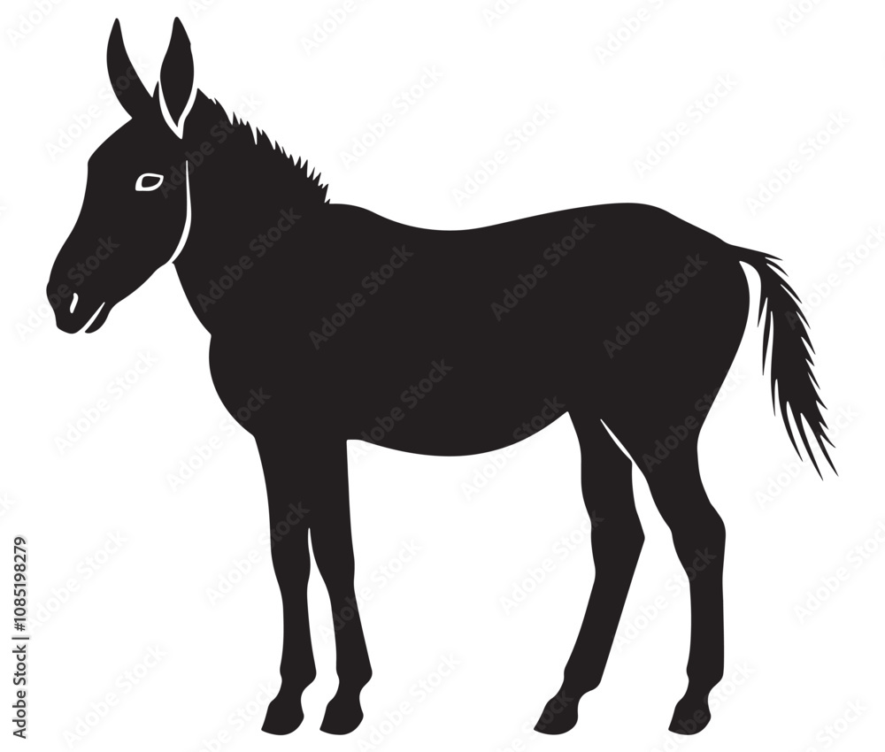 Obraz premium Silhouette of a donkey, Donkey silhouette isolated on white
