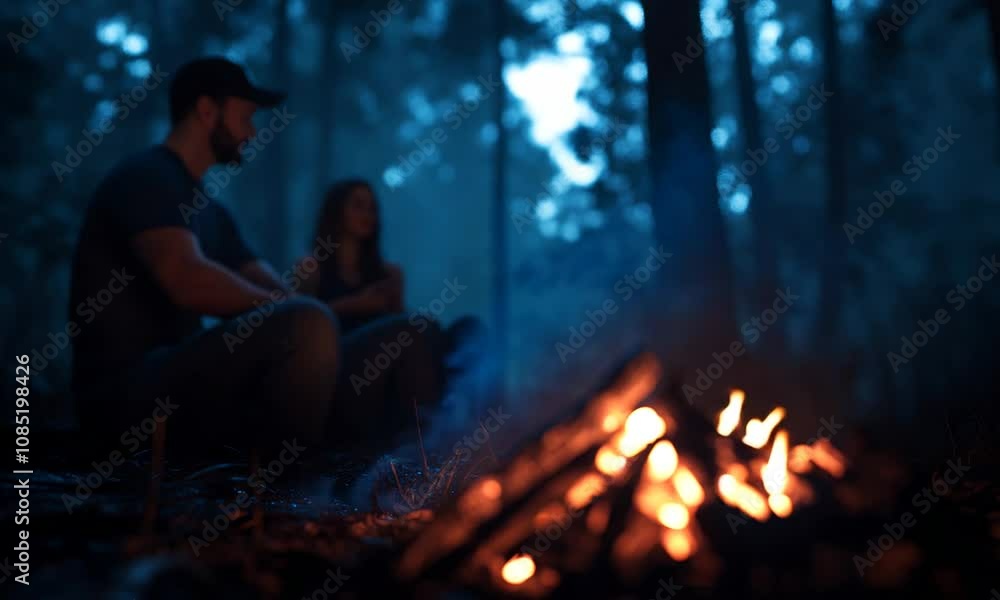 Two People Enjoying Campfire in the Serene Forest Night : Generative AI Two People Enjoying Campfire in the Serene Forest Night : Generative AI