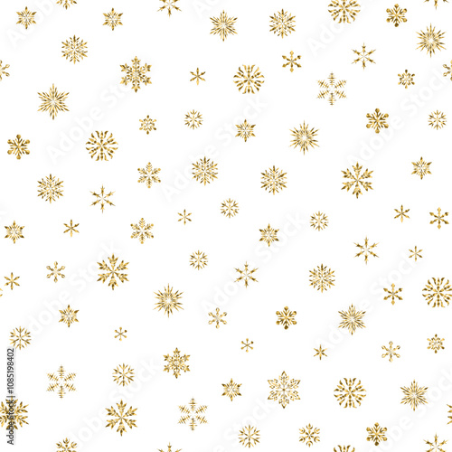Wallpaper Mural Snowflakes with golden glitter isolated on white background. Seamless pattern Torontodigital.ca