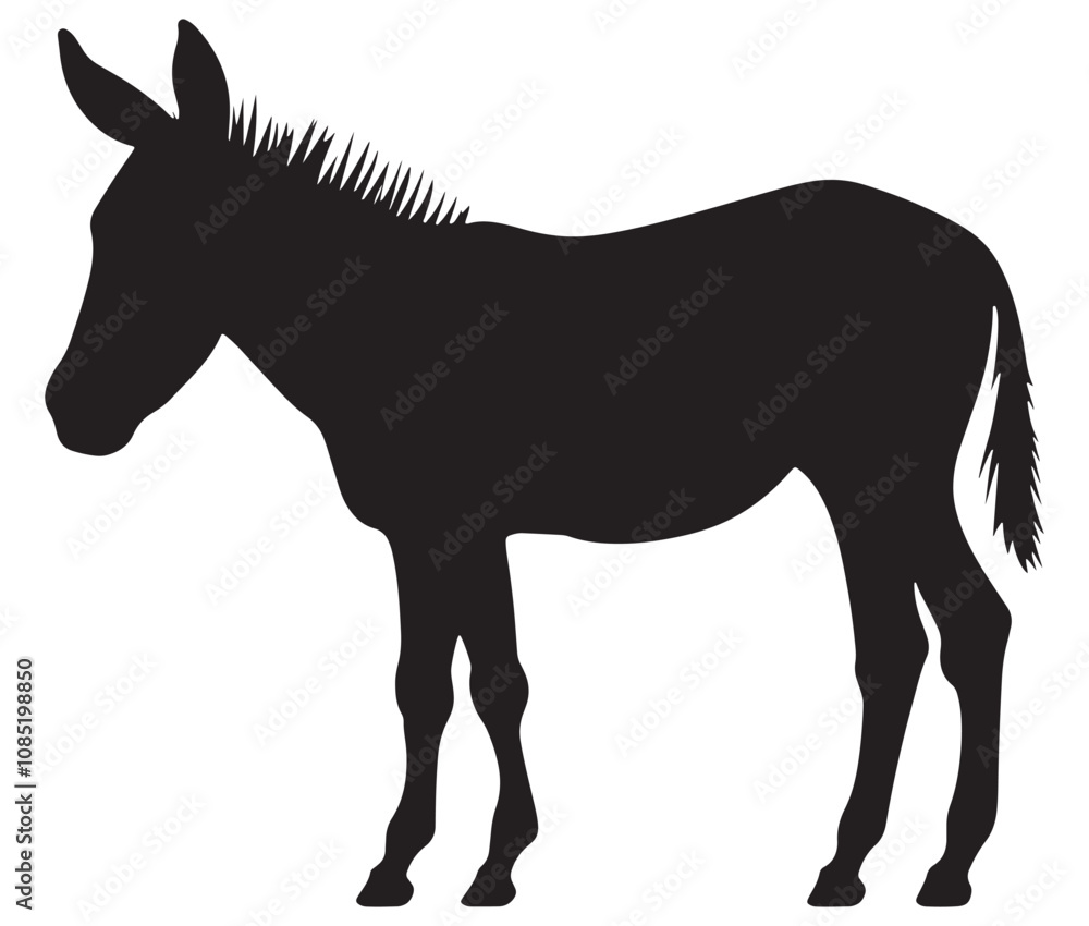 Obraz premium Silhouette of a donkey, Donkey silhouette isolated on white