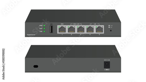 Gigabit Multi-WAN VPN Router with WiFi and Ethernet. Vector Illustration