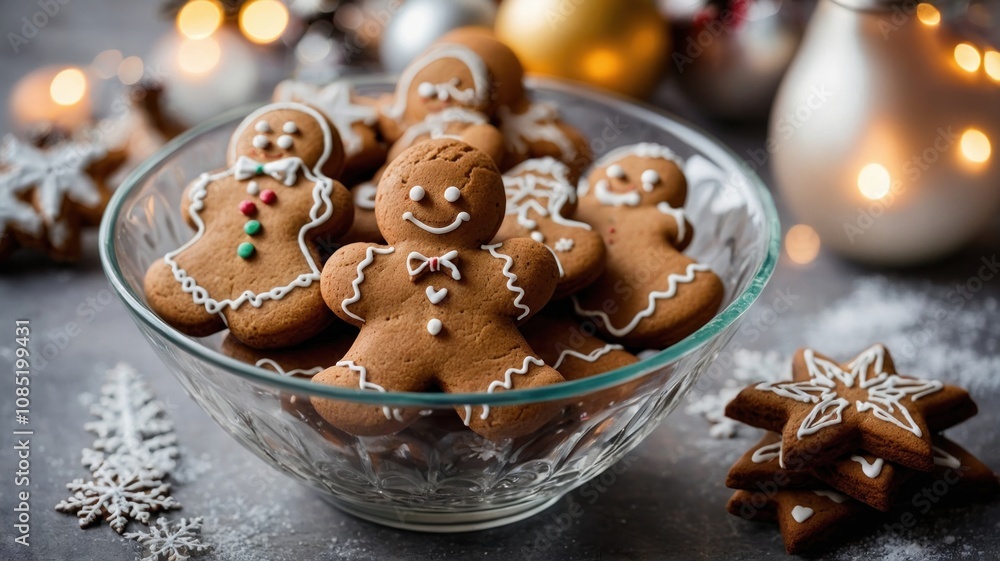 Fototapeta premium gingerbread cookies on clear bowl christmas generate ai