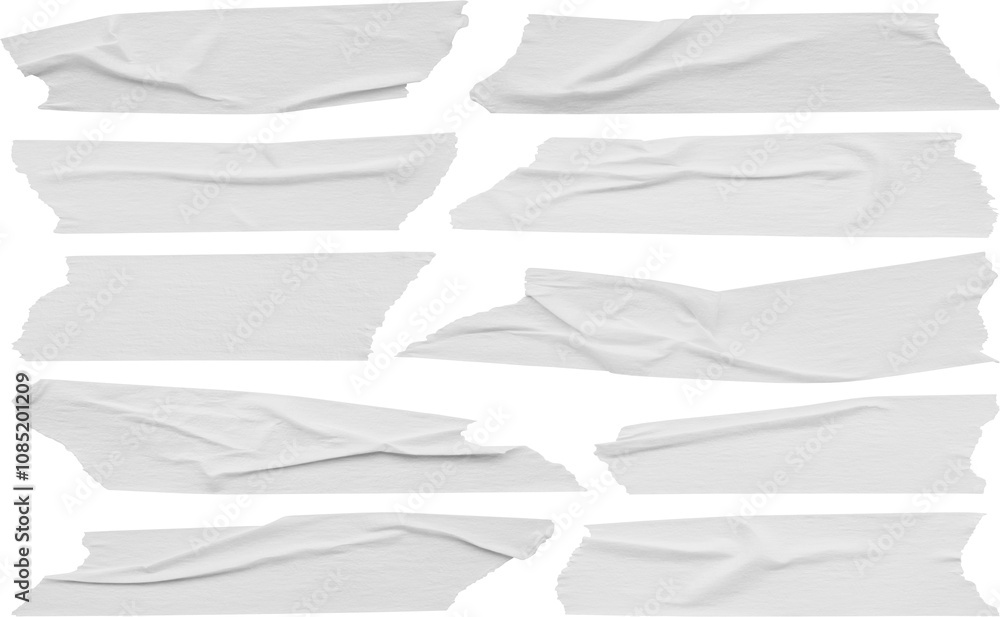 White adhesive paper tape set isolated on white background White adhesive paper tape set isolated on white background