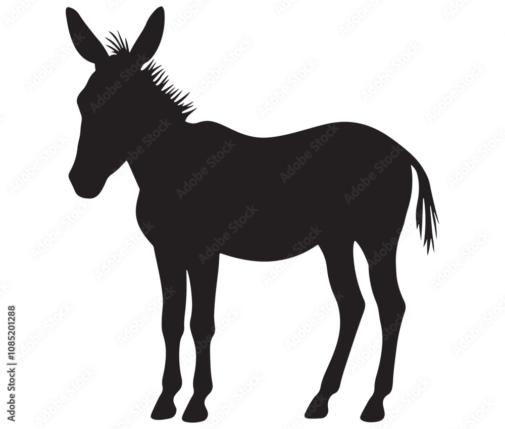 Fototapeta premium Silhouette of a donkey, Donkey silhouette isolated on white